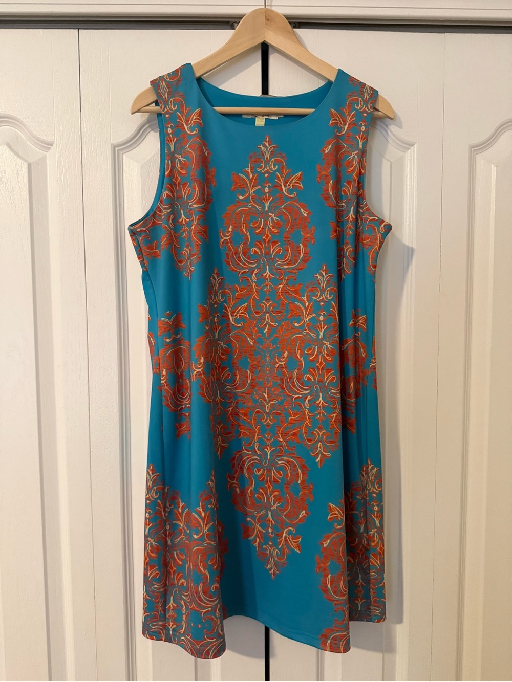 Aryeh Teal Sleeveless Mini Dress with Orange Baroque Print